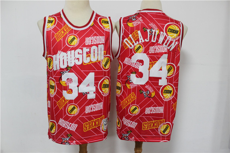 Men Houston Rockets #34 Olajuwon Red limited Throwback NBA Jersey Print